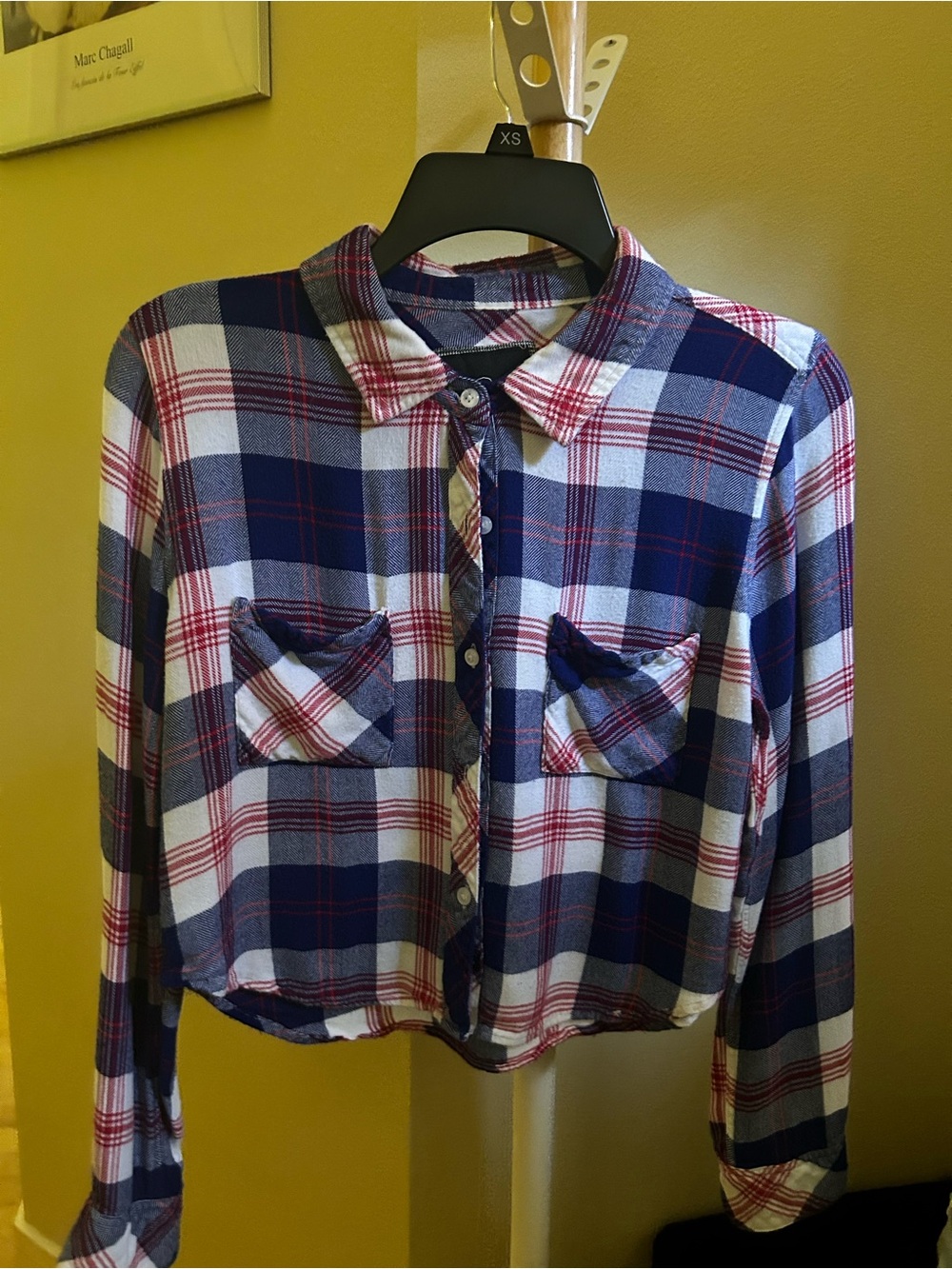 Rails Cropped Plaid Button-Down Shirt - Navy, White & Red